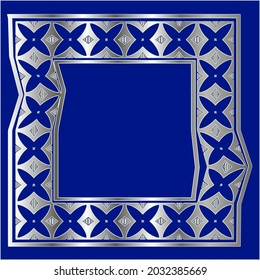 
silver frame for design template. Elegant element for design in Eastern style, place for text.on a  blue background. Lace vector illustration for invitations and greeting cards