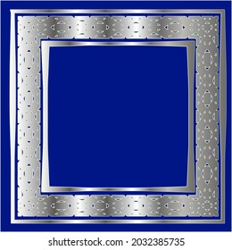 
silver frame for design template. Elegant element for design in Eastern style, place for text.on a  blue background. Lace vector illustration for invitations and greeting cards