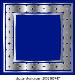 
silver frame for design template. Elegant element for design in Eastern style, place for text.on a  blue background. Lace vector illustration for invitations and greeting cards