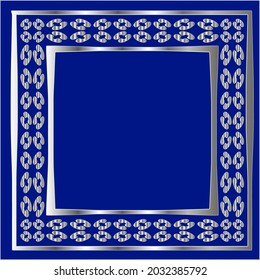 
silver frame for design template. Elegant element for design in Eastern style, place for text.on a  blue background. Lace vector illustration for invitations and greeting cards