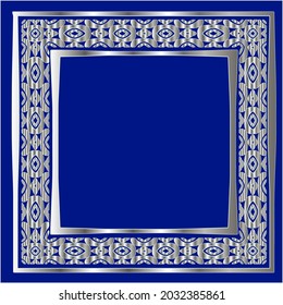 
silver frame for design template. Elegant element for design in Eastern style, place for text.on a  blue background. Lace vector illustration for invitations and greeting cards