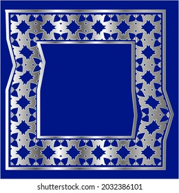 
silver frame for design template. Elegant element for design in Eastern style, place for text.on a  blue background. Lace vector illustration for invitations and greeting cards