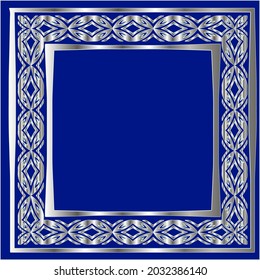 
marco plateado para plantilla de diseño. Elegante elemento para el diseño en estilo oriental, lugar para texto.sobre un fondo azul. Ilustración vectorial de encaje para invitaciones y tarjetas de felicitación