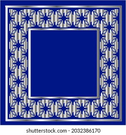 silver frame for design template. Elegant element for design in Eastern style, place for text.on a  blue background. Lace vector illustration for invitations and greeting cards