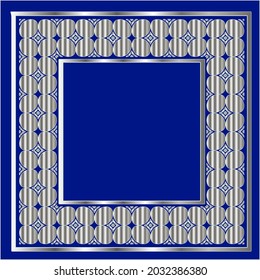 marco plateado para plantilla de diseño. Elegante elemento para el diseño en estilo oriental, lugar para texto.sobre un fondo azul. Ilustración vectorial de encaje para invitaciones y tarjetas de felicitación