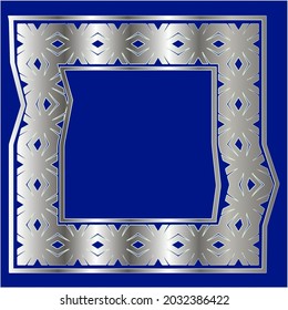 
silberner Rahmen für Design-Vorlage. Elegantes Element für Design im östlichen Stil, Platz für Text.auf blauem Hintergrund. Spitzen-Vektorgrafik für Einladungen und Grußkarten