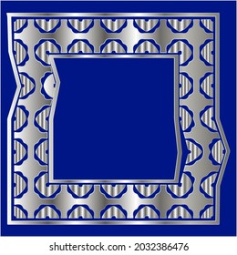 
silver frame for design template. Elegant element for design in Eastern style, place for text.on a  blue background. Lace vector illustration for invitations and greeting cards