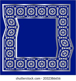 
silver frame for design template. Elegant element for design in Eastern style, place for text.on a  blue background. Lace vector illustration for invitations and greeting cards
