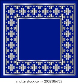 
silver frame for design template. Elegant element for design in Eastern style, place for text.on a  blue background. Lace vector illustration for invitations and greeting cards