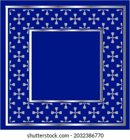 
silver frame for design template. Elegant element for design in Eastern style, place for text.on a  blue background. Lace vector illustration for invitations and greeting cards