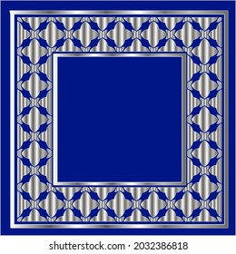 
marco plateado para plantilla de diseño. Elegante elemento para el diseño en estilo oriental, lugar para texto.sobre un fondo azul. Ilustración vectorial de encaje para invitaciones y tarjetas de felicitación