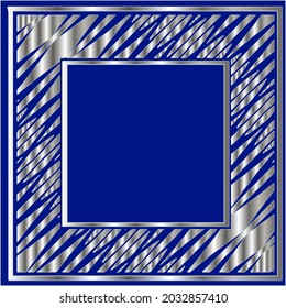 
silver frame for design template. Elegant element for design in Eastern style, place for text.on a  blue background. Lace vector illustration for invitations and greeting cards