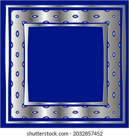 
silver frame for design template. Elegant element for design in Eastern style, place for text.on a  blue background. Lace vector illustration for invitations and greeting cards