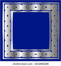 
silver frame for design template. Elegant element for design in Eastern style, place for text.on a  blue background. Lace vector illustration for invitations and greeting cards
