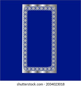 silver frame for design template. Elegant element for design in Eastern style, place for text.on a  blue background. Lace vector illustration for invitations and greeting cards