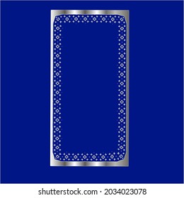 silver frame for design template. Elegant element for design in Eastern style, place for text.on a  blue background. Lace vector illustration for invitations and greeting cards