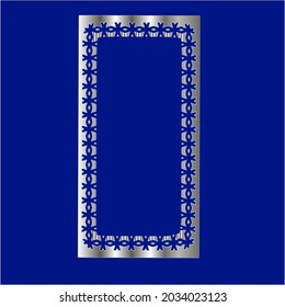 silver frame for design template. Elegant element for design in Eastern style, place for text.on a  blue background. Lace vector illustration for invitations and greeting cards