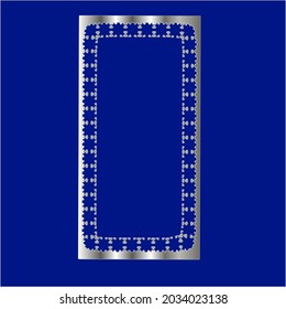 silver frame for design template. Elegant element for design in Eastern style, place for text.on a  blue background. Lace vector illustration for invitations and greeting cards