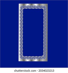 silver frame for design template. Elegant element for design in Eastern style, place for text.on a  blue background. Lace vector illustration for invitations and greeting cards