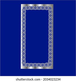 marco plateado para plantilla de diseño. Elegante elemento para el diseño en estilo oriental, lugar para texto.sobre un fondo azul. Ilustración vectorial de encaje para invitaciones y tarjetas de felicitación