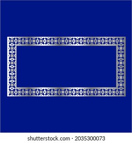 marco plateado para plantilla de diseño. Elegante elemento para el diseño en estilo oriental, lugar para texto.sobre un fondo azul. Ilustración vectorial de encaje para invitaciones y tarjetas de felicitación