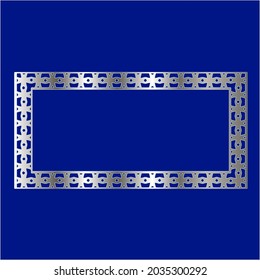 silver frame for design template. Elegant element for design in Eastern style, place for text.on a blue background. Lace vector illustration for invitations and greeting cards