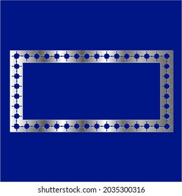 silver frame for design template. Elegant element for design in Eastern style, place for text.on a blue background. Lace vector illustration for invitations and greeting cards