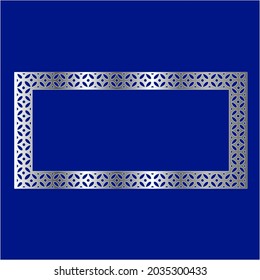 marco plateado para plantilla de diseño. Elegante elemento para el diseño en estilo oriental, lugar para texto.sobre un fondo azul. Ilustración vectorial de encaje para invitaciones y tarjetas de felicitación