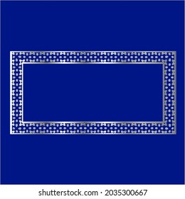silver frame for design template. Elegant element for design in Eastern style, place for text.on a blue background. Lace vector illustration for invitations and greeting cards
