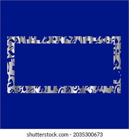 silver frame for design template. Elegant element for design in Eastern style, place for text.on a blue background. Lace vector illustration for invitations and greeting cards
