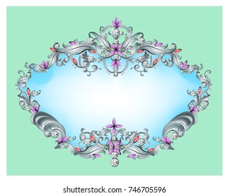Silver frame with diamonds and gems