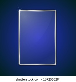 silver frame with glass on a blue background with the ability to insert your image under the glass