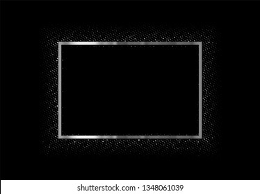 Silver Frame With Glitter On Dark Background. White Vector Border