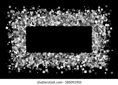 Silver frame isolated on black background. Grey explosion of confetti. Flat design element. Vector illustration,eps 10.