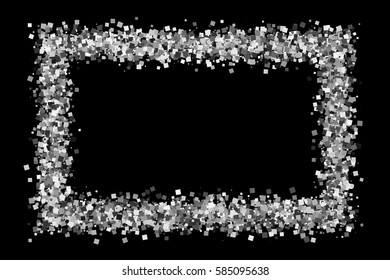 Silver frame isolated on black background. Grey explosion of confetti. Flat design element. Vector illustration,eps 10
