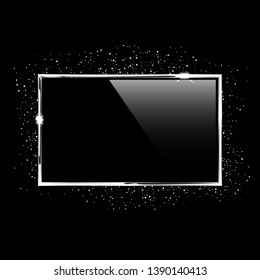 Silver frame with light highlights isolated on black background. Vector
