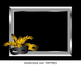 Silver frame on black background with two face masks