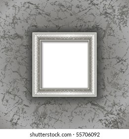 Silver frame on the  gray grunge wall