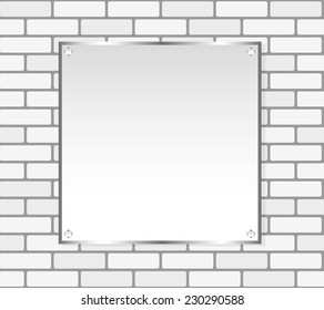 Silver frame on white brick wall. Vector, seamless texture
