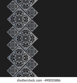Silver frame in oriental style. Seamless border for design. Eastern background. Islamic card with place for text.