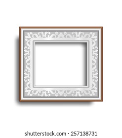Silver frame with ornament isolated on white background