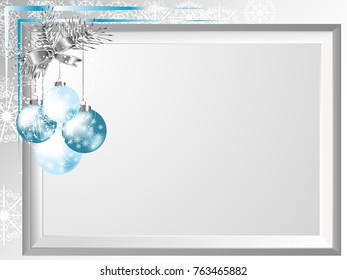 Silver frame with ribbon and blue balls