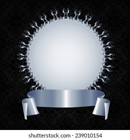 Silver frame and ribbon on a black background