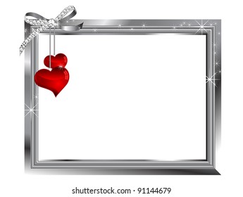 Silver frame and two glass hearts