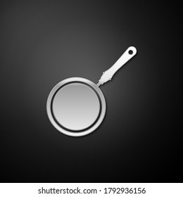 Silver Fry pan Symbol einzeln auf schwarzem Hintergrund. Lange Schattenstil. Vektorgrafik