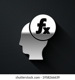 Silver Function mathematical symbol icon isolated on black background. Long shadow style. Vector