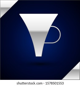 Silver Funnel or filter icon isolated on dark blue background.  Vector Illustration