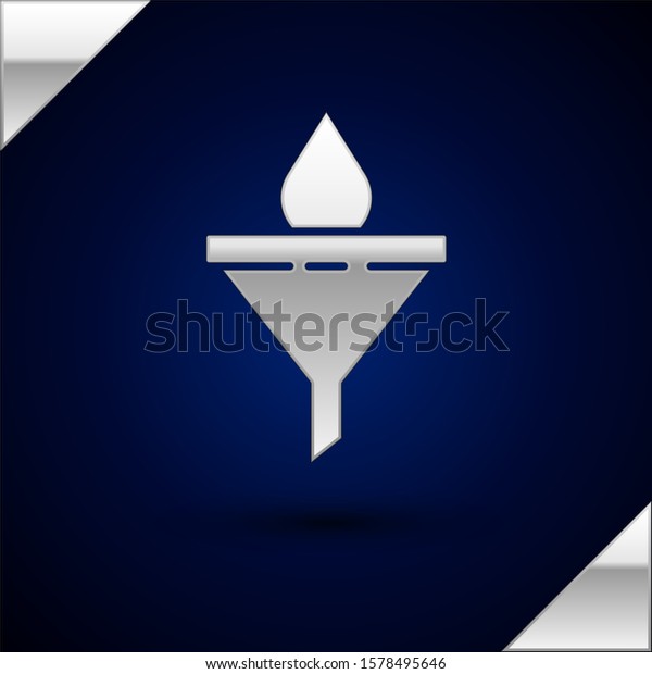 Silver Funnel or filter\
and motor oil drop icon isolated on dark blue background.  Vector\
Illustration