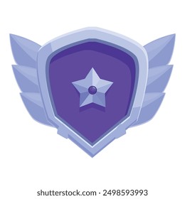 Insignia de plata del juego con las alas que presentan una estrella púrpura, aislada en el fondo blanco