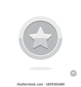 Silver game coin. Coin icon. Silver medal. Coin with the star. Graphic user interface design element. Silver star. Achievement or award medal. Achievement badge. Game coin. Money symbol. Bank payment 